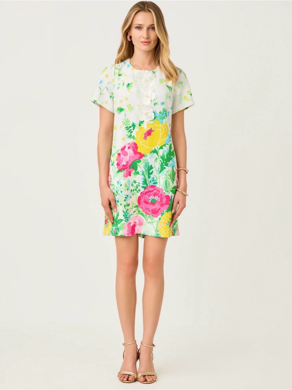 Lilly Pulitzer White Shift Dress with Pink & Yellow Floral Print